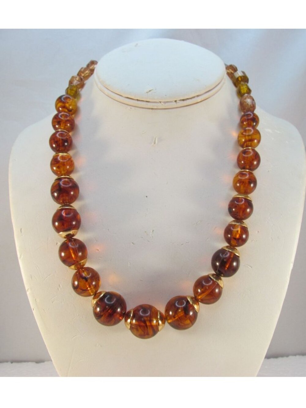Vintage Signed W Germany translucent Brown Plastic Chunky Round Bead Necklace